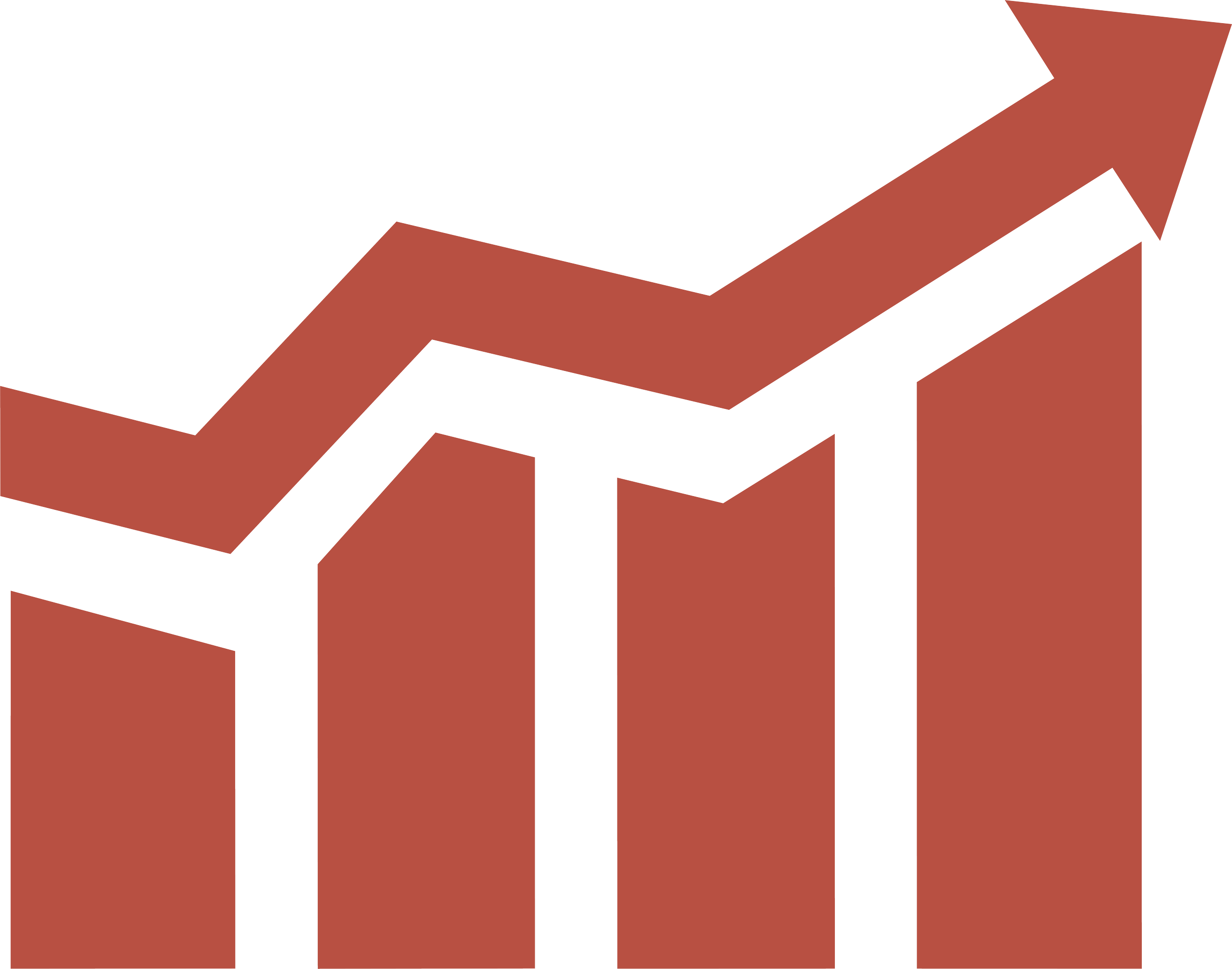 A three-dimensional chart with red and black sections, showing upward trending growth with an arrow at the top.