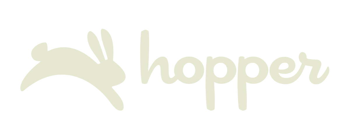 Logo featuring a stylized bunny and the word "hopper" in lowercase letters.