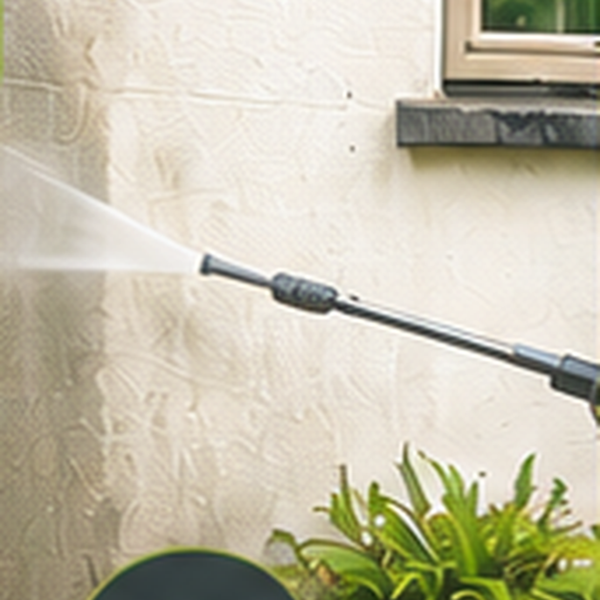 Exterior wall being professionally pressure washed