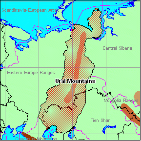Map of Central Siberia showing the region's geographical features and surrounding areas, with highlighted zones in brown and black.