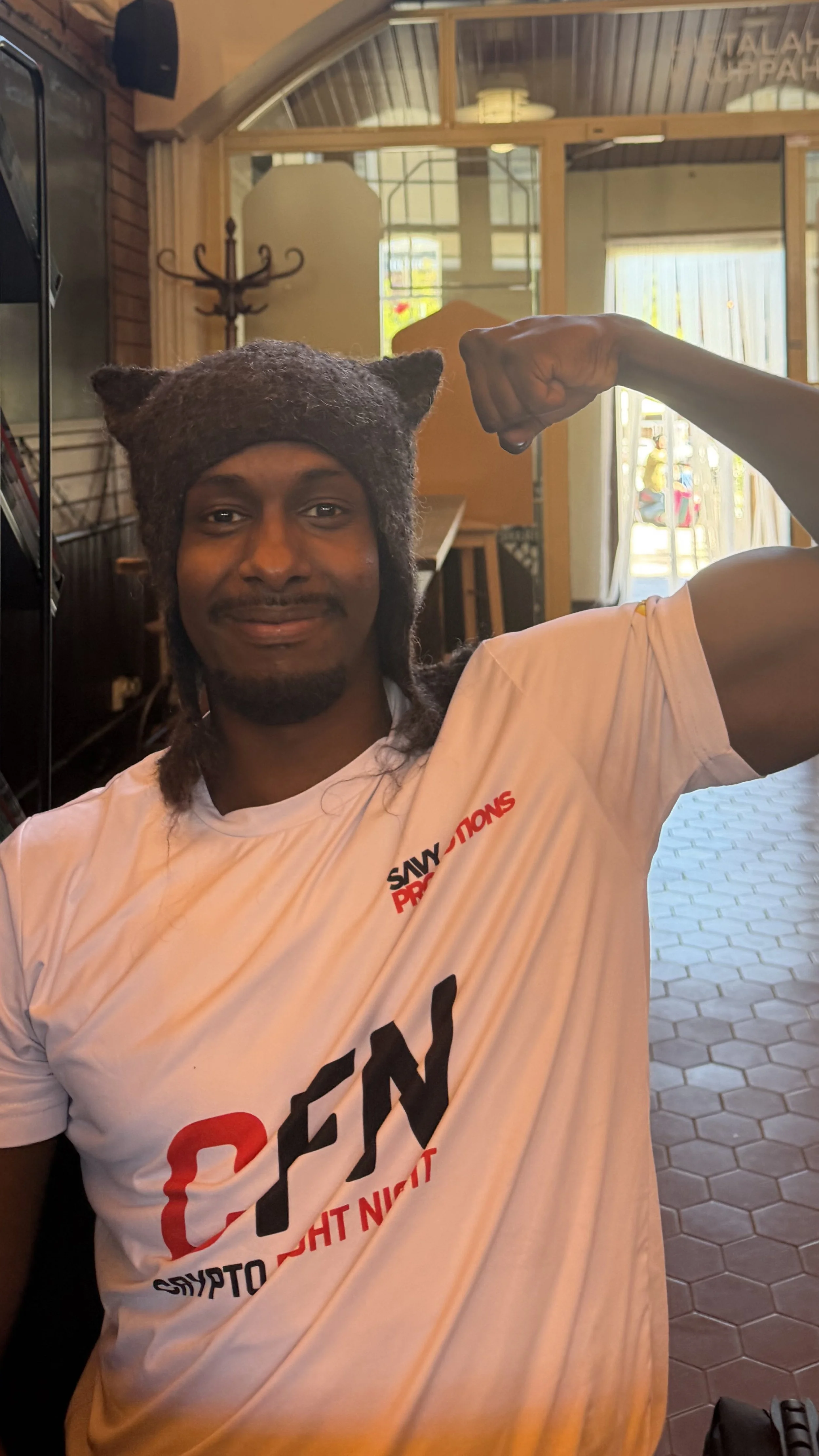 Abdifatah "Dynamite Khalif" with Sauna Virtanen wool hat.