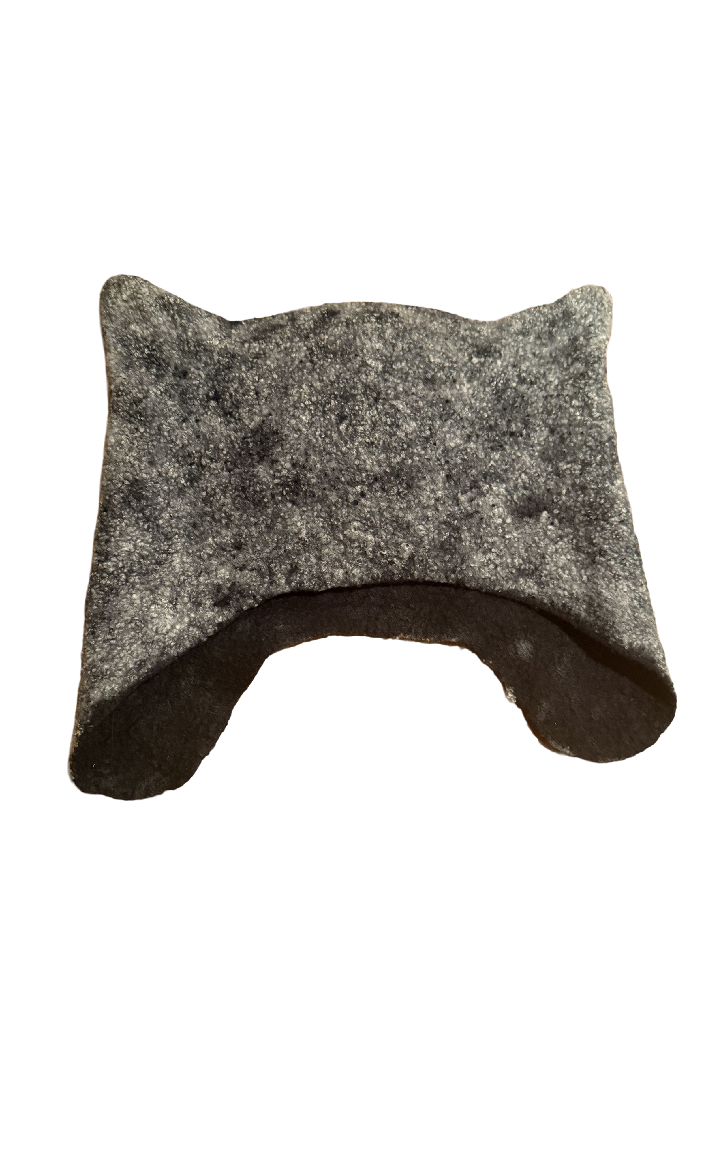 Dark and white sauna hat with ears. Slightly round shape for head.