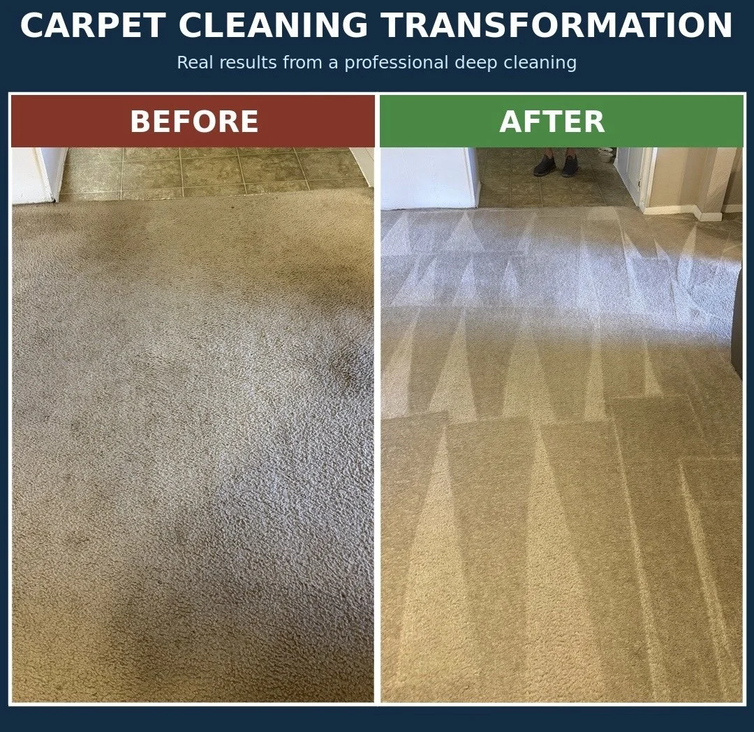 Before and after professional carpet cleaning in Arlington TX by EZ PRO Carpet & Floor Care LLC showing deep steam extraction results.