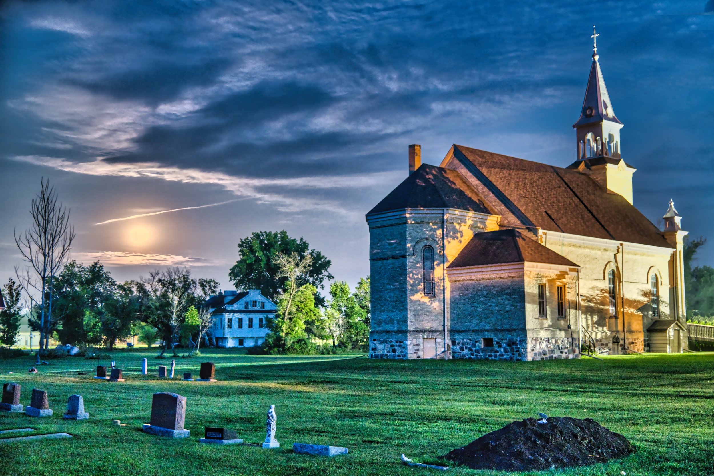Moonrise at the Churchyard | Roman Catholic Parish, St. Francois Xavier, Manitoba