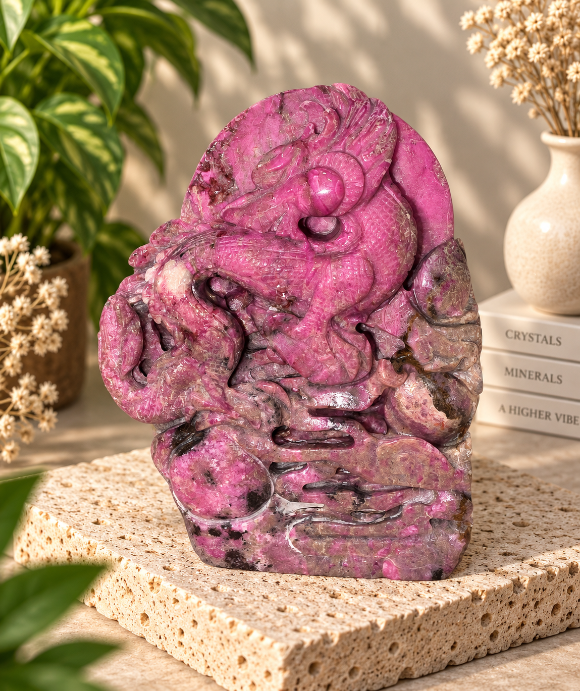 Hand-Carved Pink Cobaltoan Calcite Dragon – DRC
