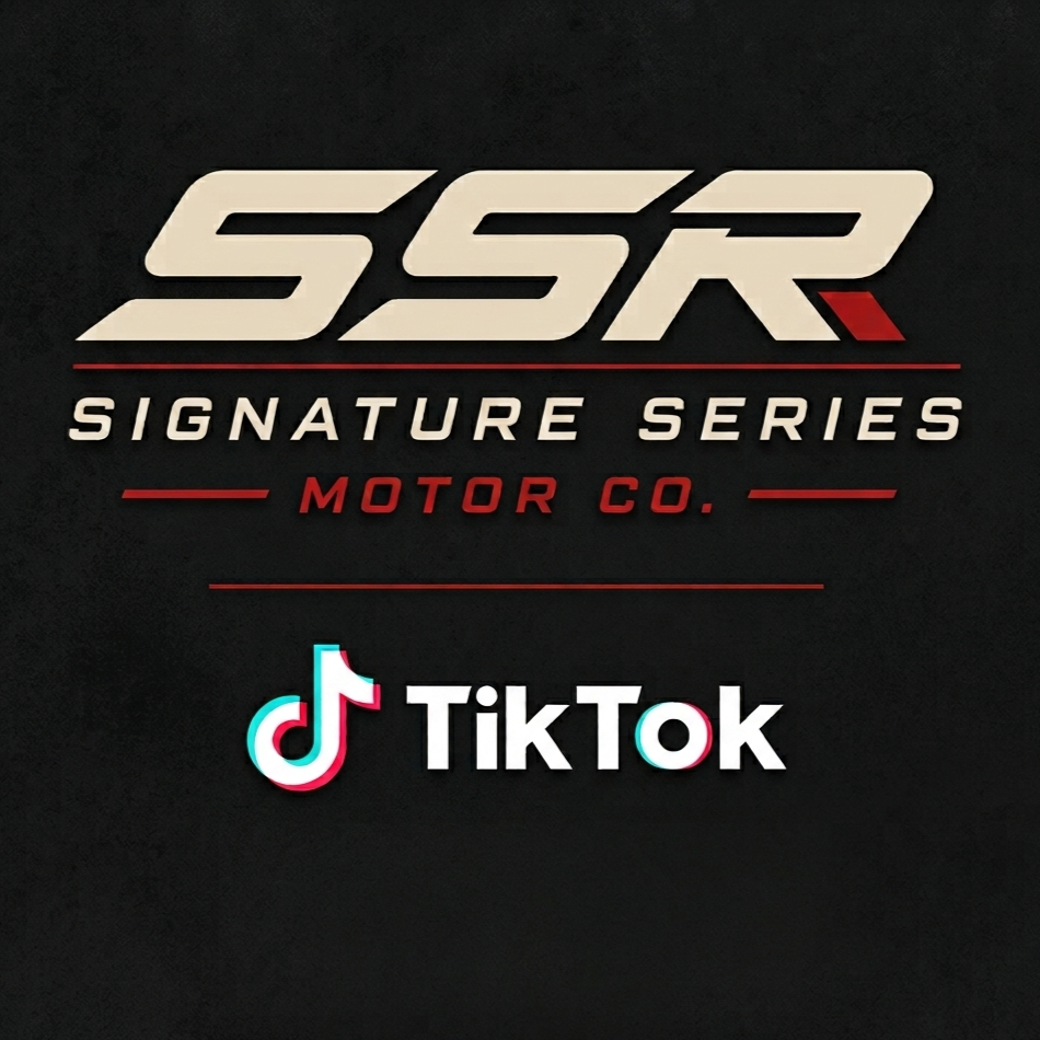 The image features the logo for SSR Signature Series Motor Co. and the TikTok logo on a black background.