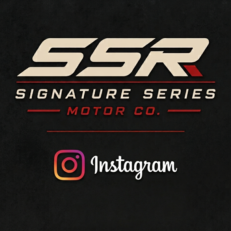 Logo for SSR Signature Series Motor Co. with Instagram logo and text.