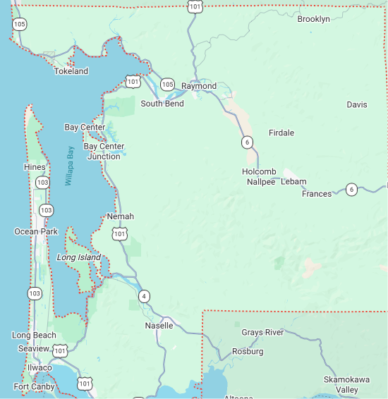Map showing locations around Waccamaw River, South Carolina, including places like Ocean Park, Long Island, and Nancee, with lakes, roads, and nearby towns.