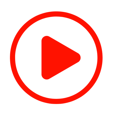 Red play button icon inside a red circle with a black background.