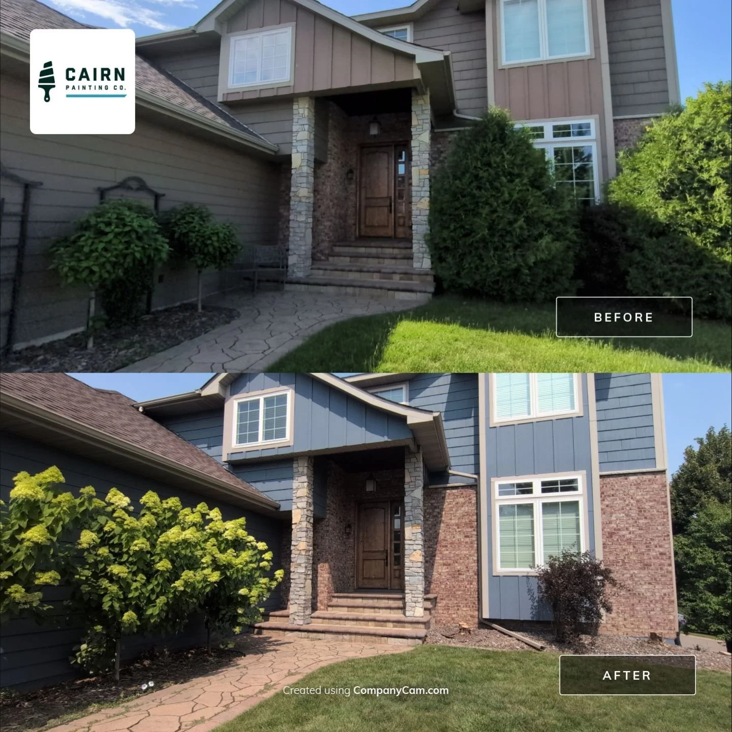 Front entryway and porch repaint - before and after, Cairn Painting Co.