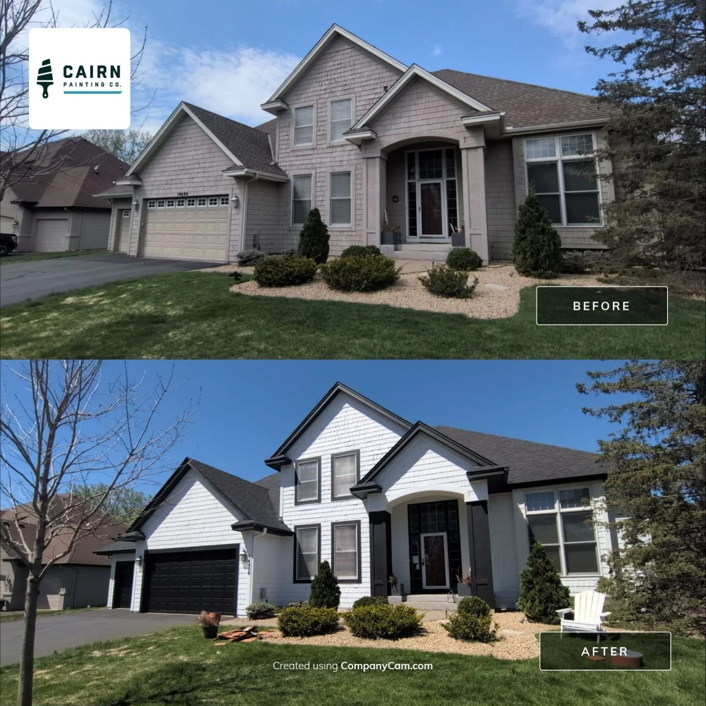Full exterior repaint - before and after, Cairn Painting Co.