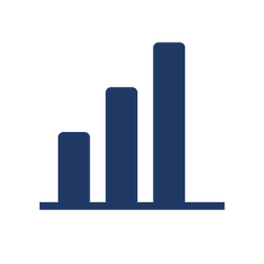 Blue bar chart with three ascending bars.