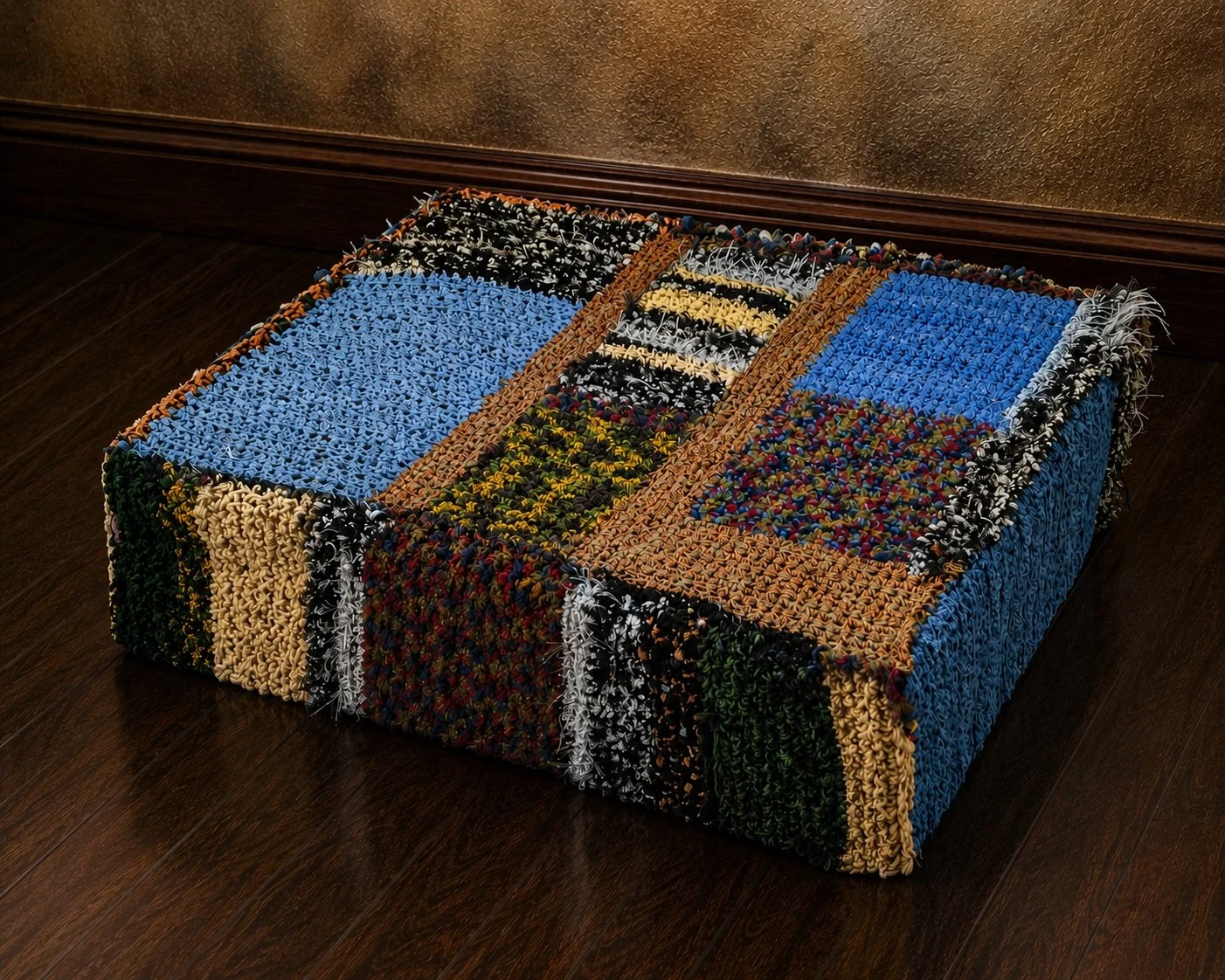 Fieldwork

Fieldwork is a one-of-one textile work constructed from an accumulation of yarns, colors, textures, and hand-worked surfaces. Its modular composition brings contrasting fields into relationship, transforming fiber into a sculptural object 