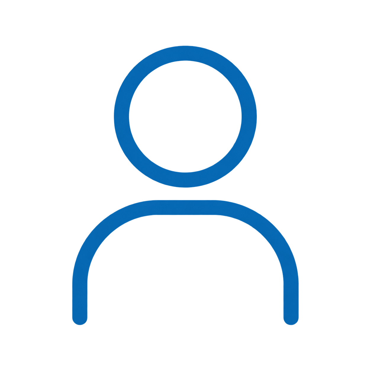 Stylized blue icon of a person with a circular head and simple body, representing a user or profile.