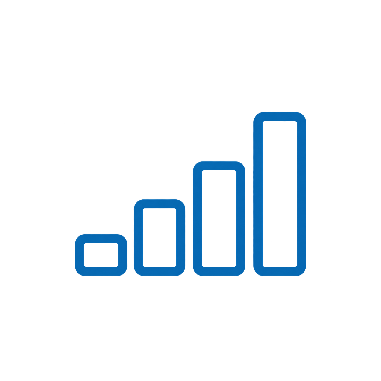 A digital illustration of a blue bar graph with increasing height from left to right on a black background.