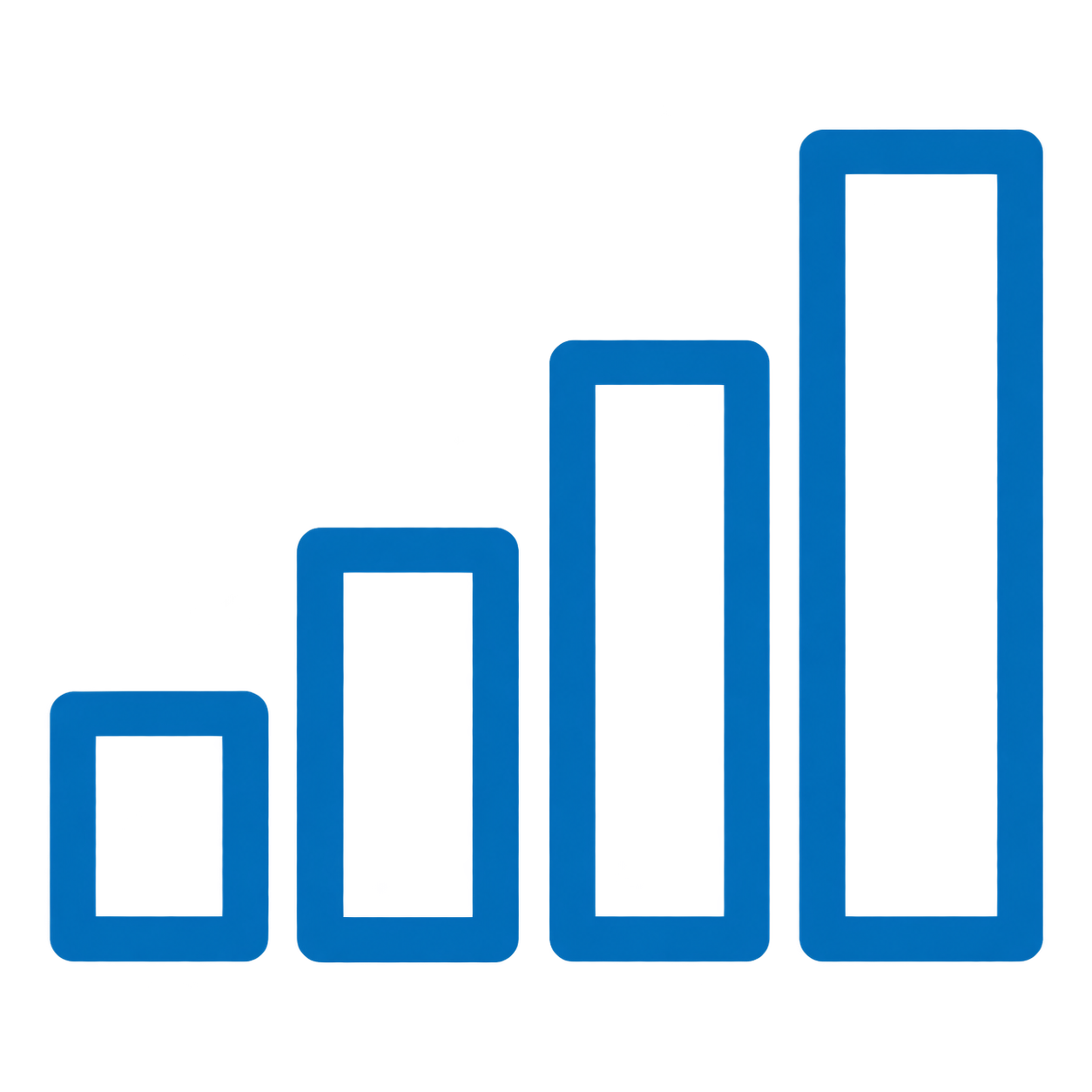 Blue bar chart with four ascending bars from left to right, representing growth or increase.
