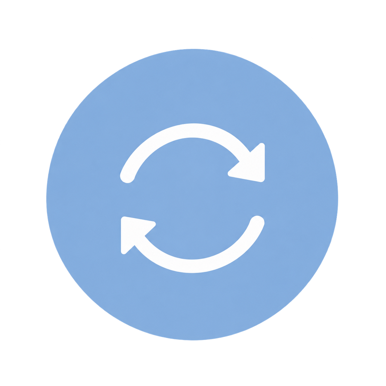 Blue circle with two white arrows forming a cycle, indicating refresh or synchronization