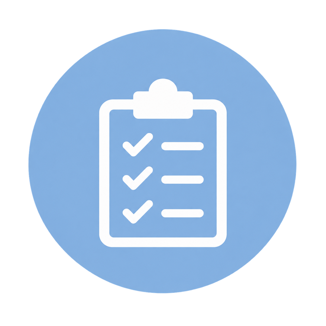 Icon of a checklist on a clipboard with three checked boxes.