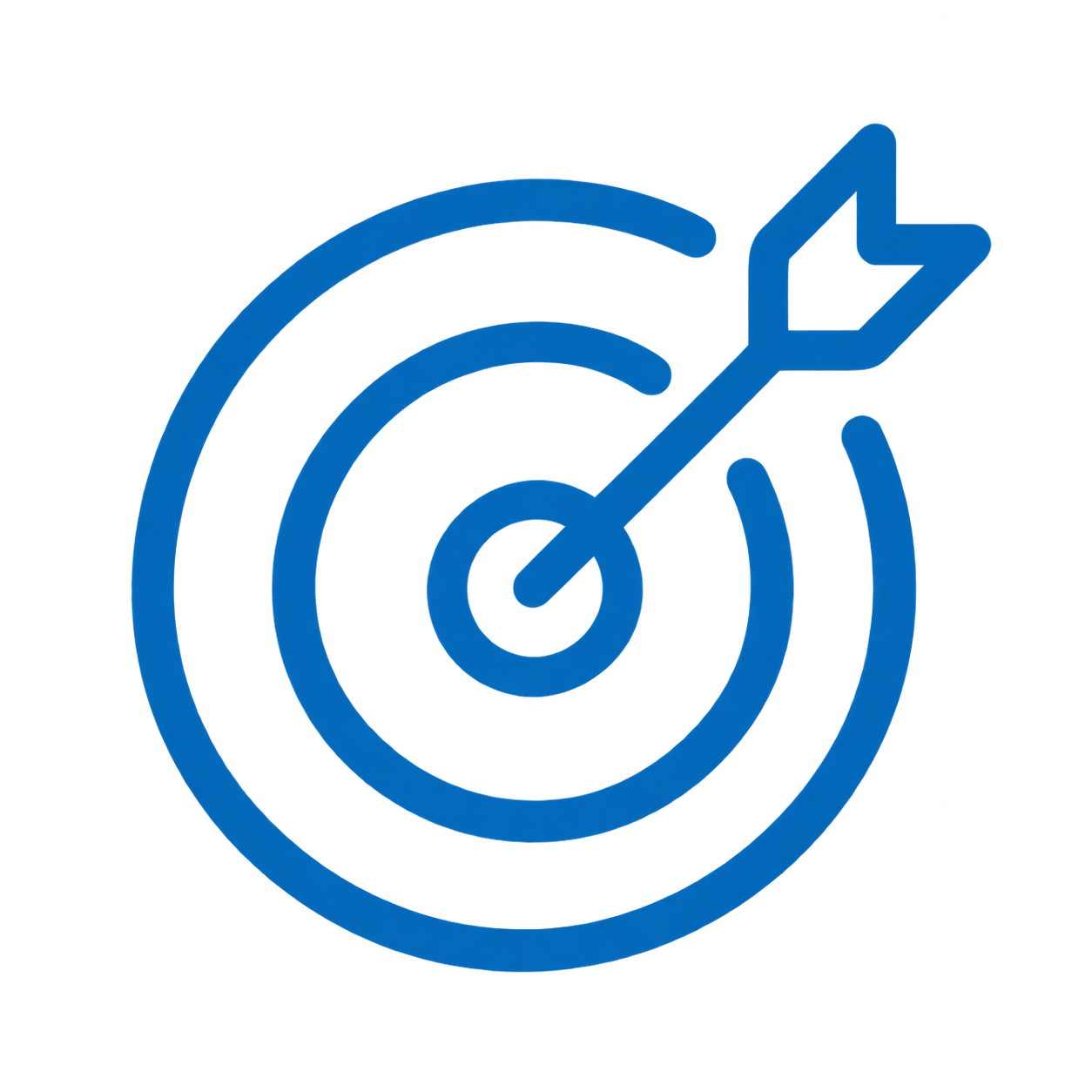 A stylized icon of a target with a dart hit in the center and an arrow flying into the bullseye, symbolizing goal achievement or success.