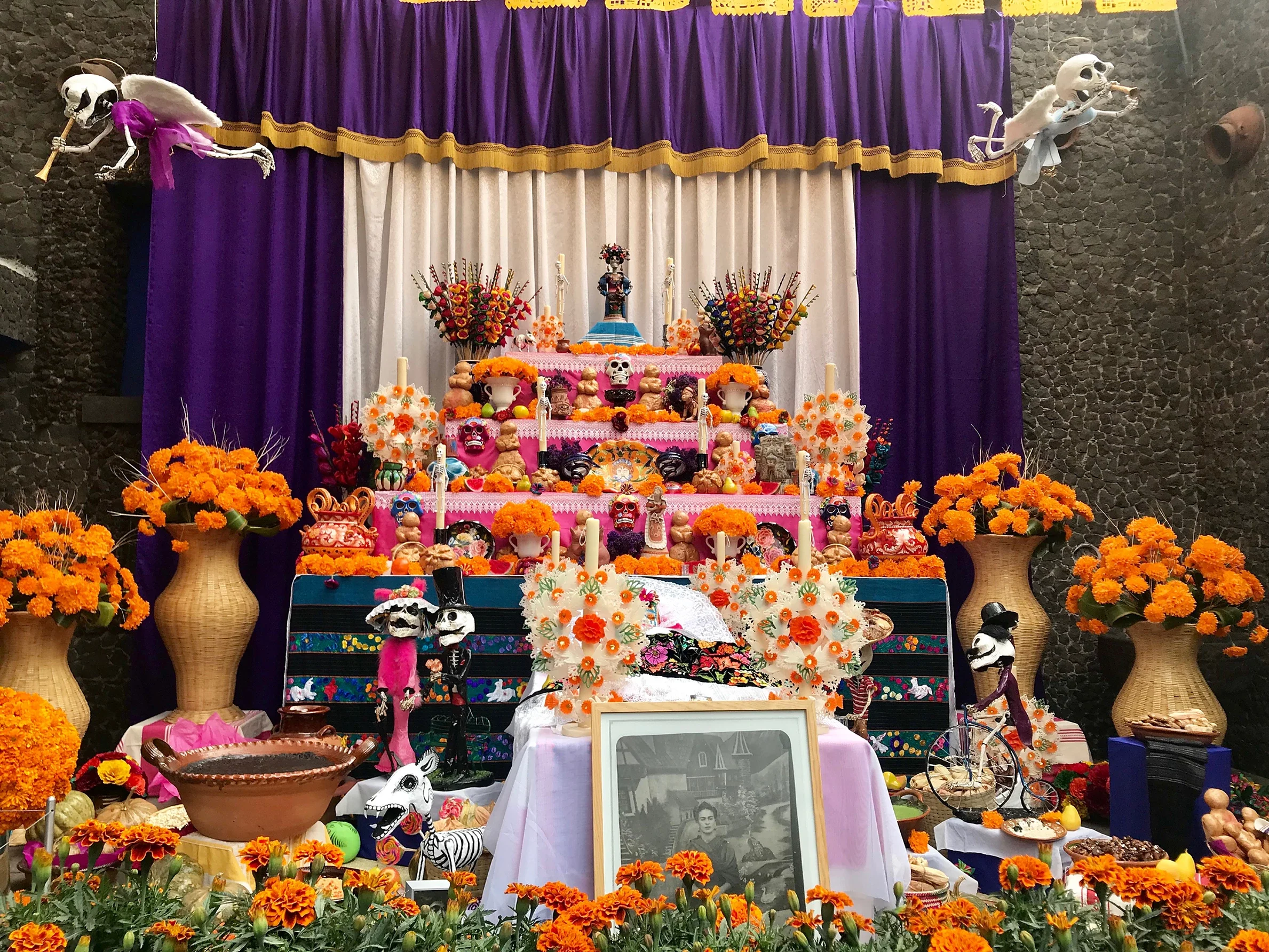 Frida's Blue House, Mexico City | Ofrenda to Frida Kahlo in the garden of her beautiful Blue House in Mexico City.