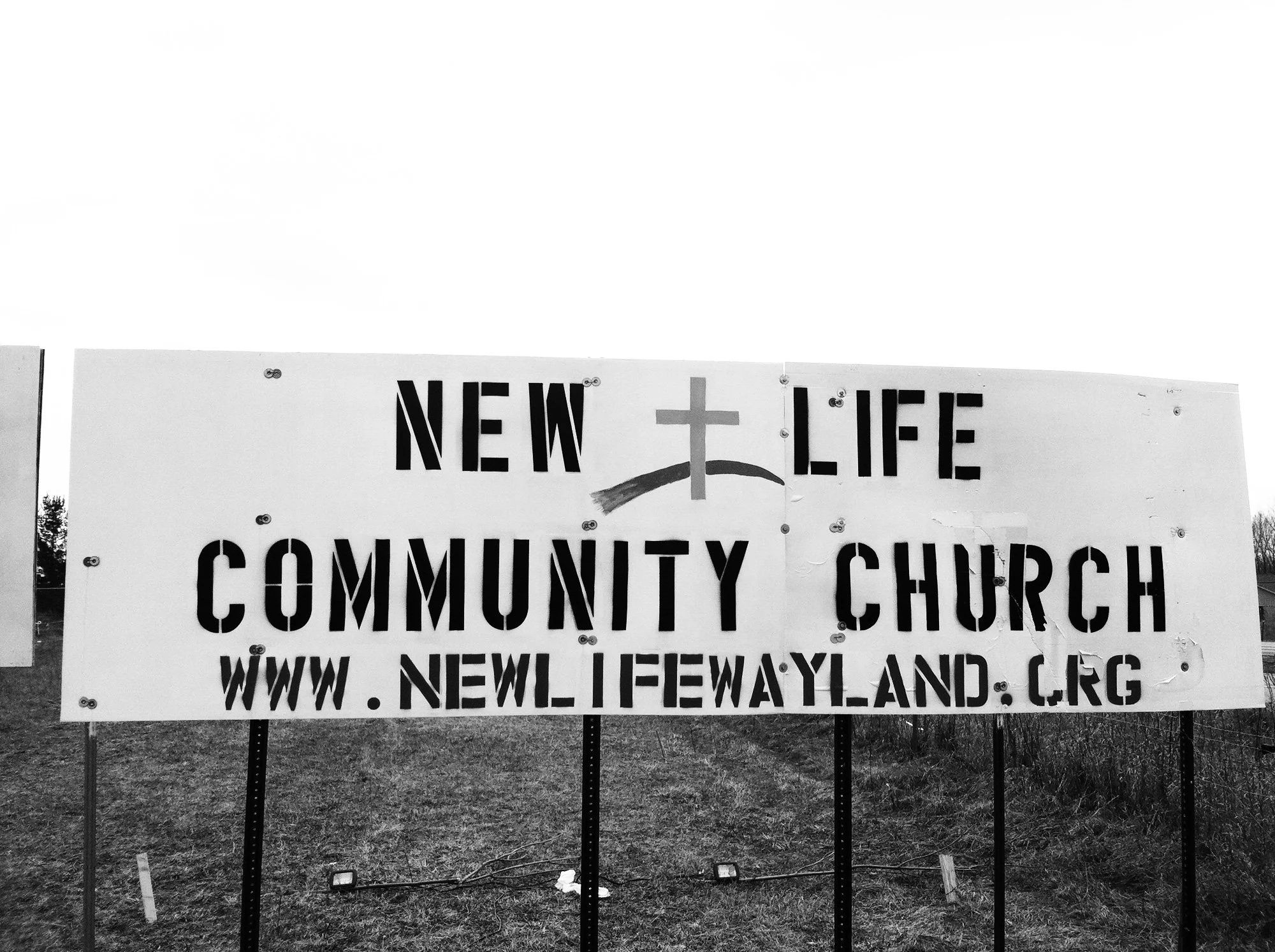 The original New Life Community Church sign in Wayland