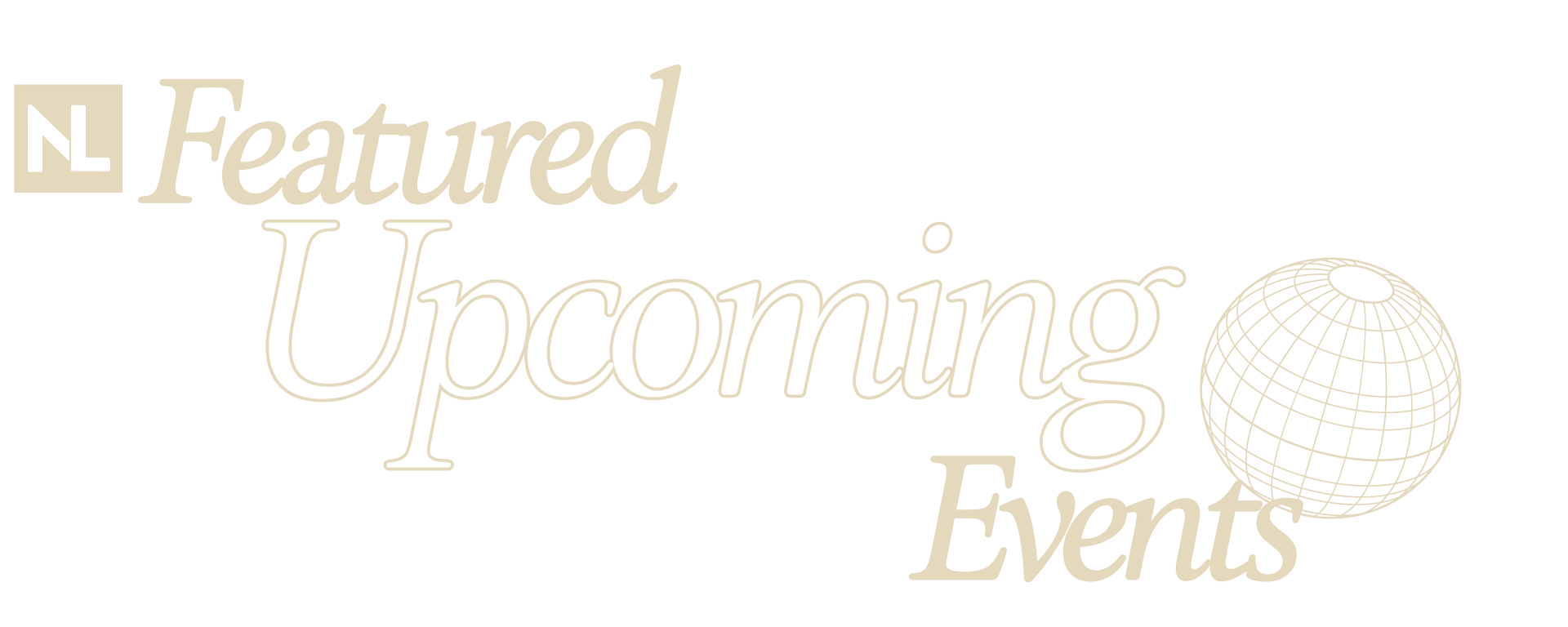 Logo for 'Featured Upcoming Events' with a globe icon.