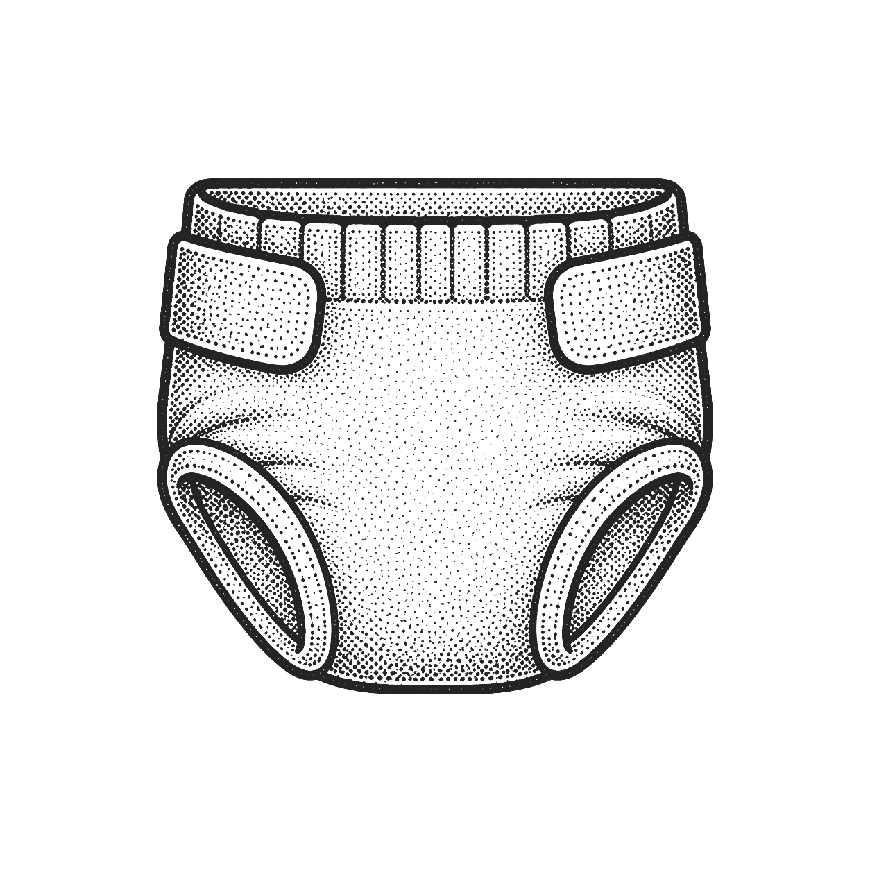 A black and white line drawing of a diaper.
