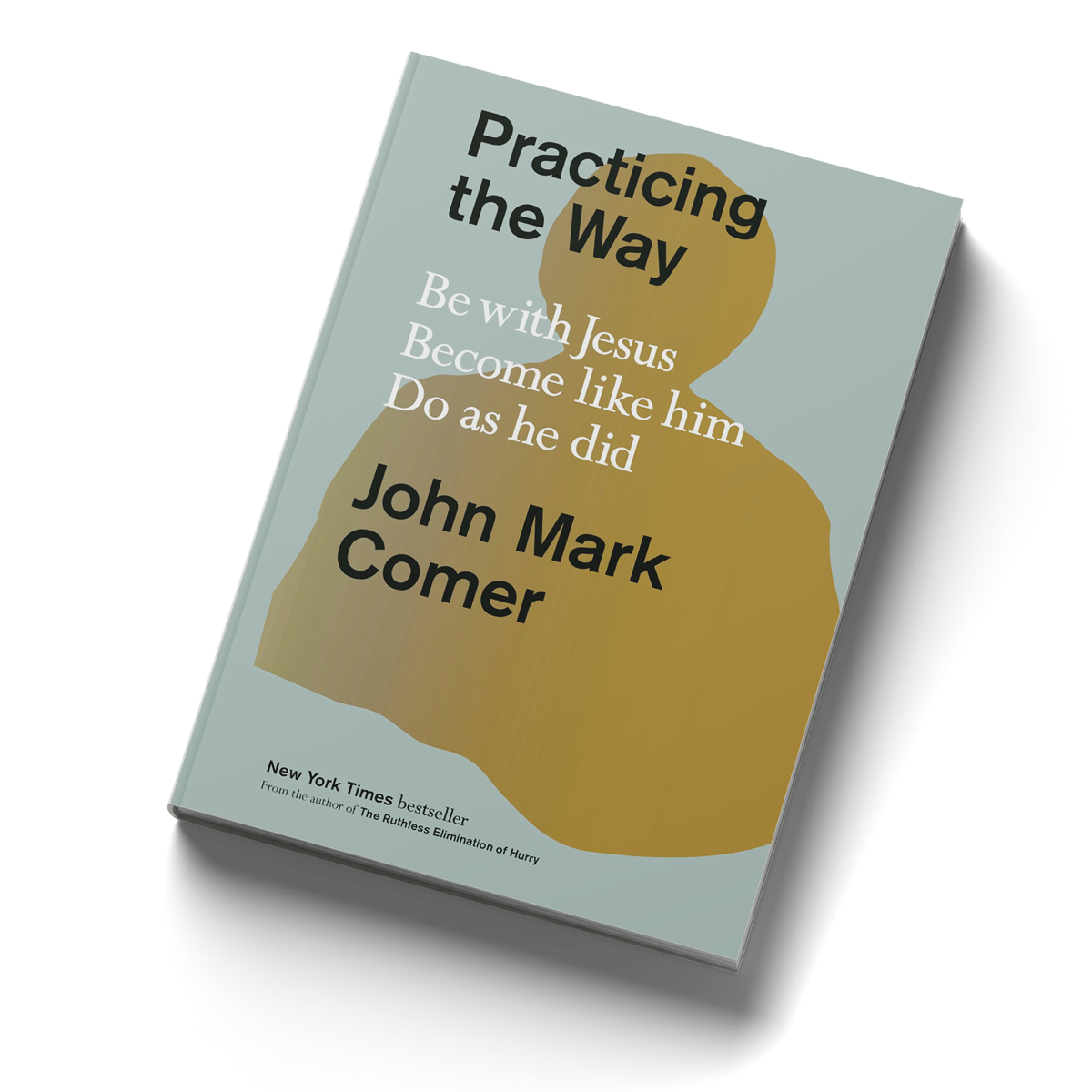 Book titled 'Practicing the Way' by John Mark Comer with subtitle 'Be with Jesus, Become Like Him, Do as He Did' featuring a minimalist silhouette of a person on the cover.