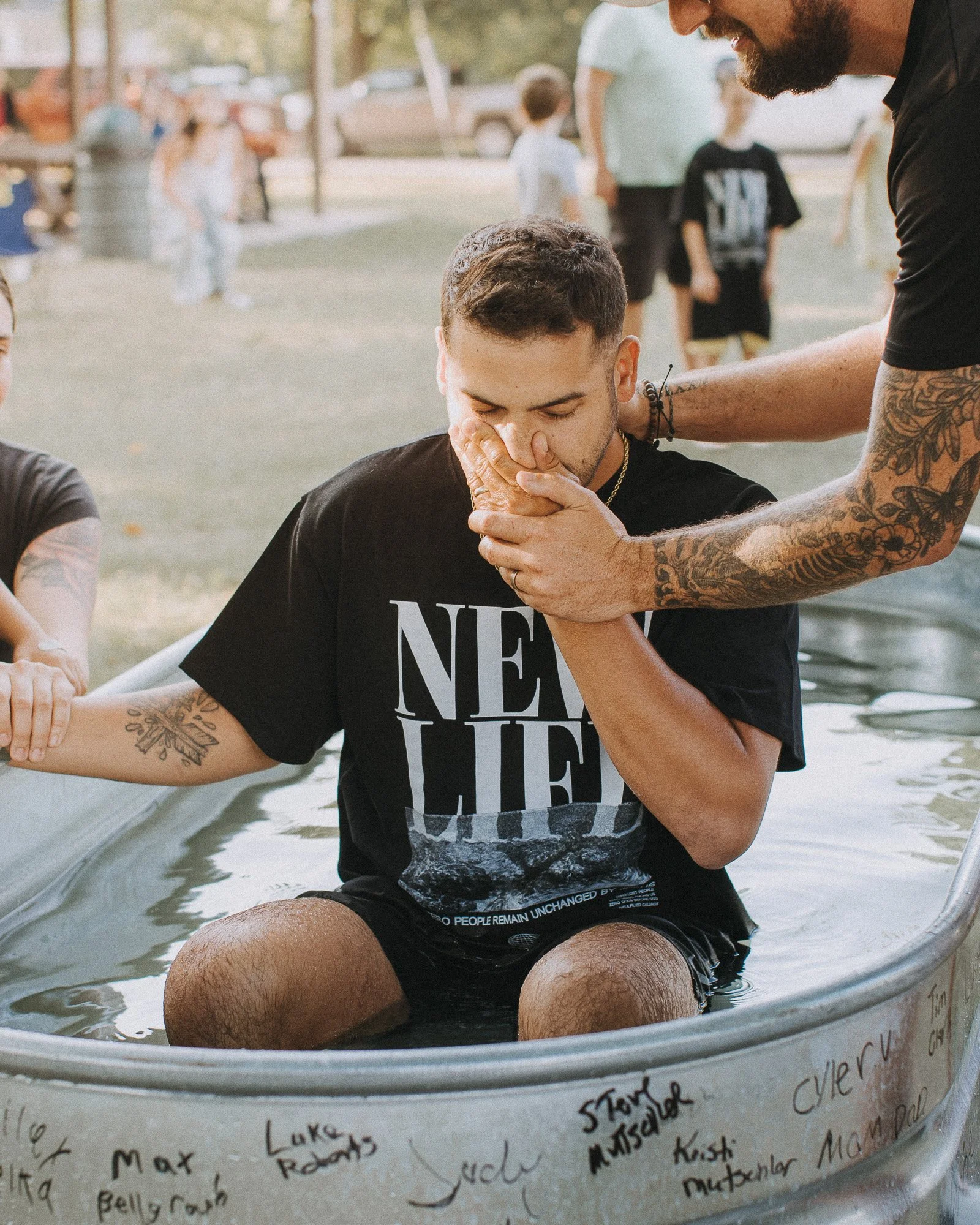 A person being baptized at New Life Church