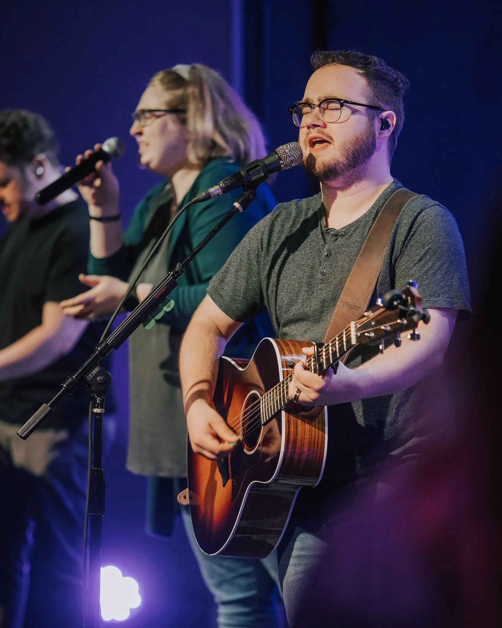 The worship team leading music during a Sunday service at New Life Church