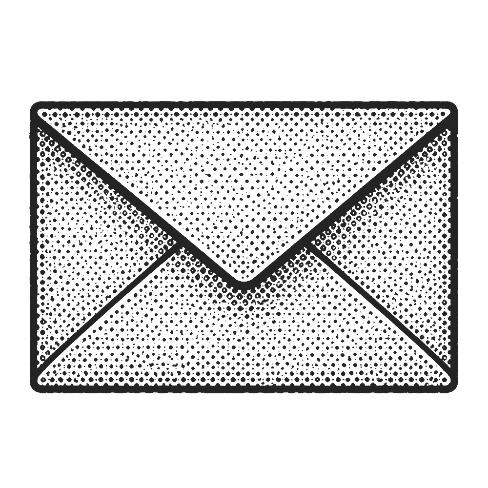 Black envelope icon with a dotted pattern on a black background.