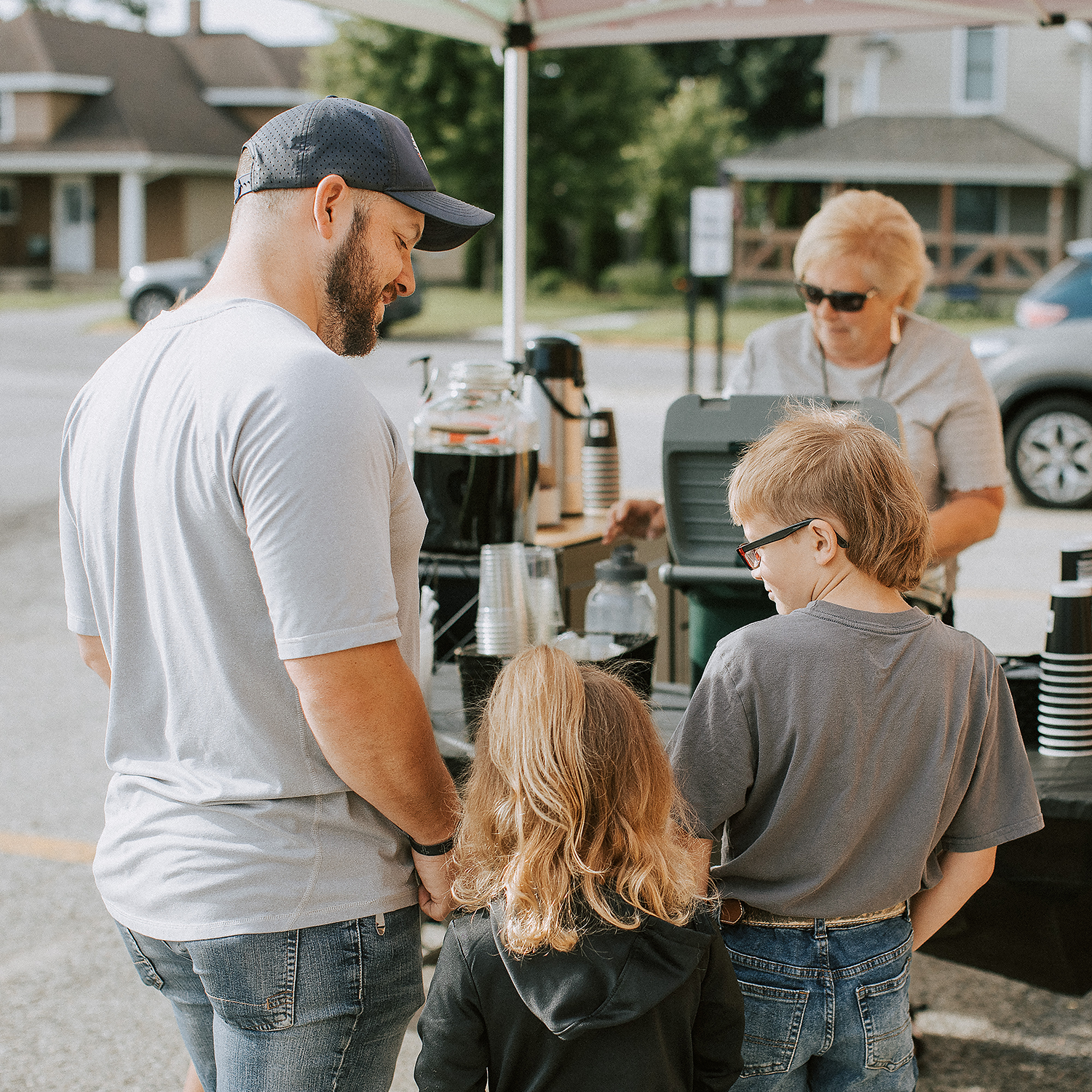 A family being welcomed at New Life Church in Wayland