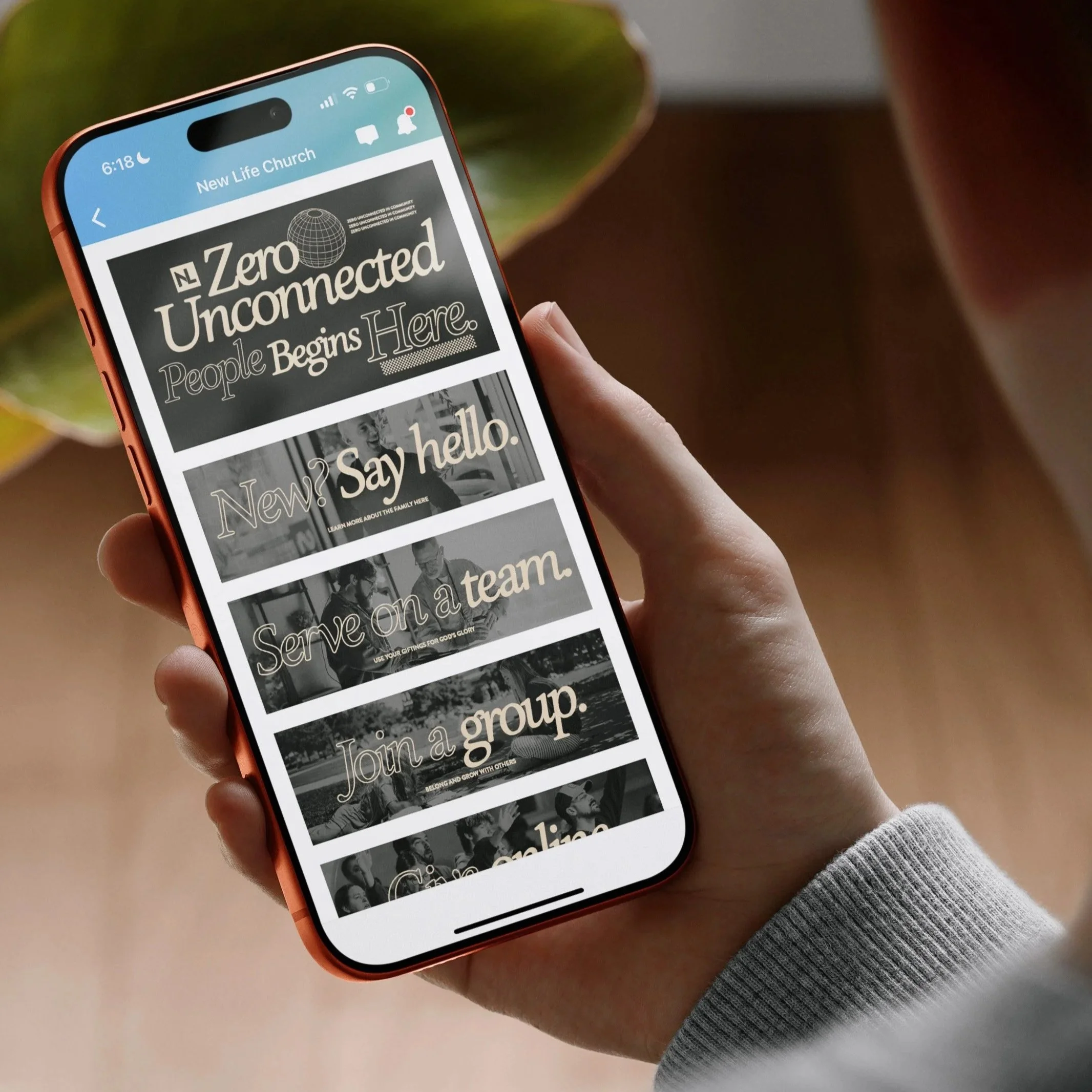 New Life Church Center app displayed on a smartphone