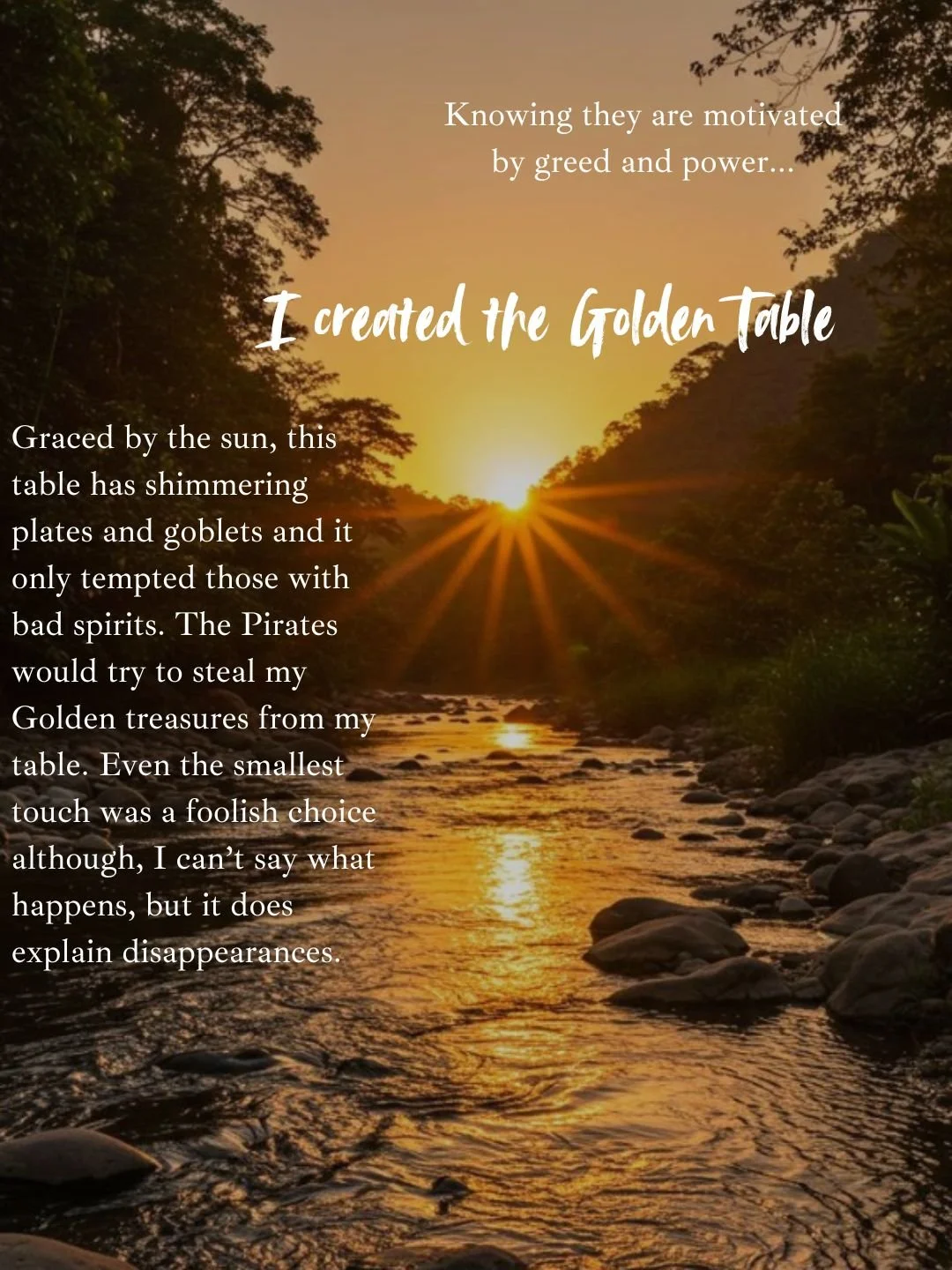 Sunset over a river with trees on both sides, the sunlight creating a starburst effect and golden reflections on the water.