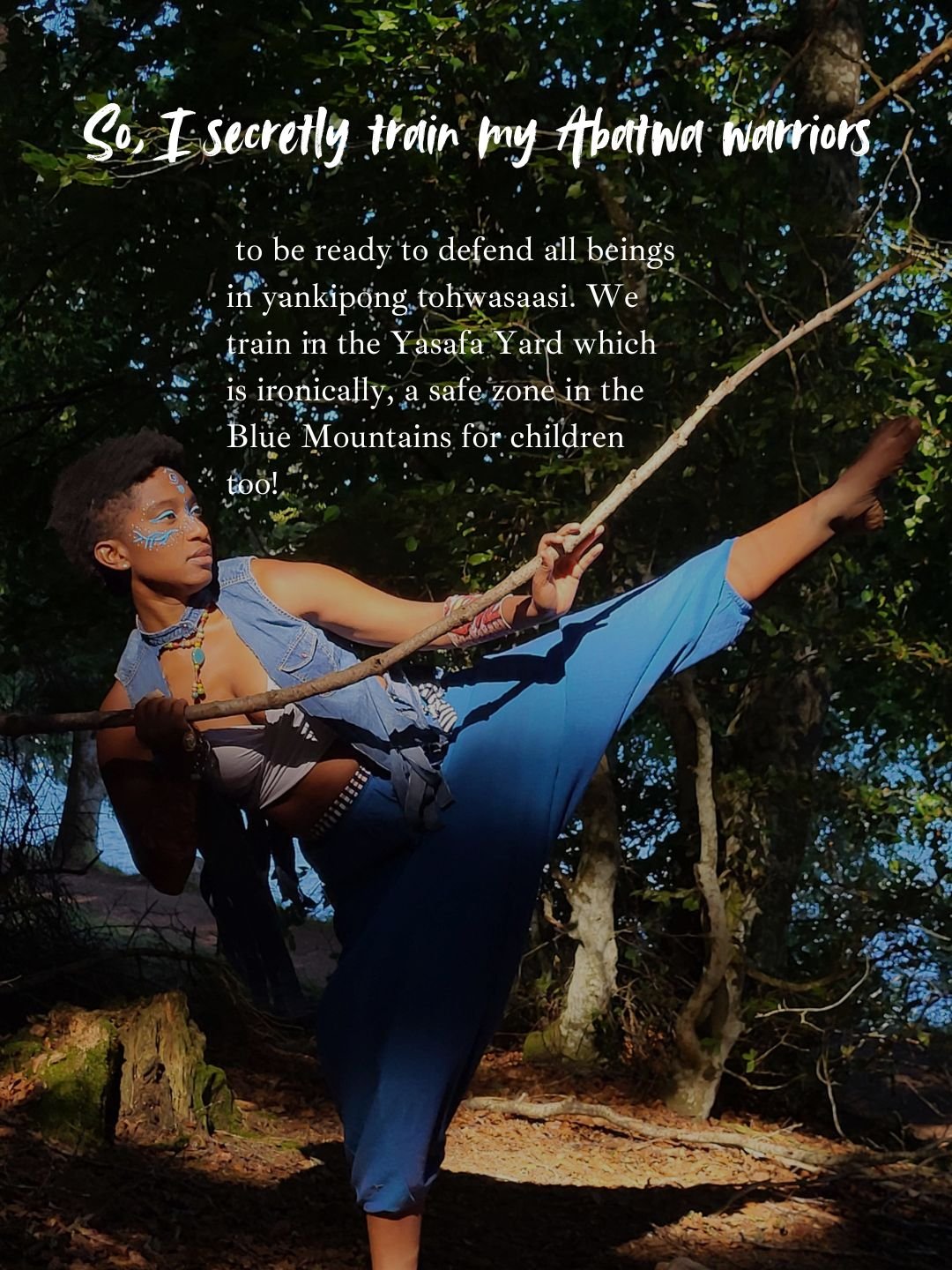 Mermaid Warrior Andrina demonstrating martial arts or balance.
