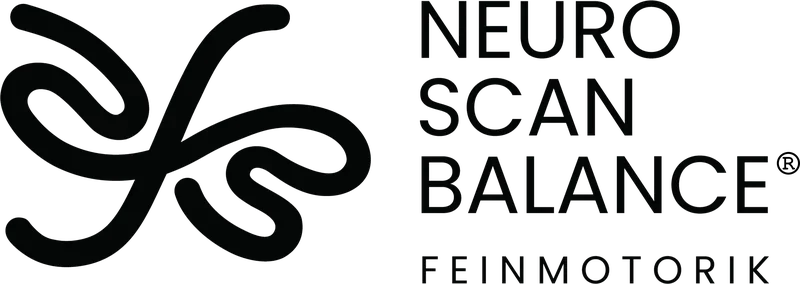 Logo mit einem stilisierten Schmetterlingsdesign und den Worten 'Neuro Scan Balance Feinmotrik'.