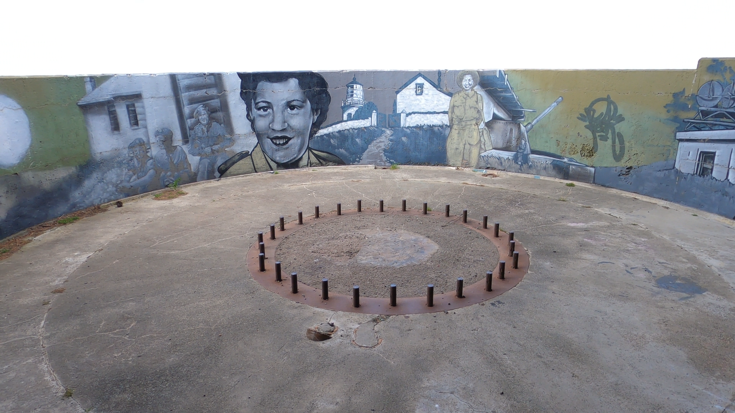Painted WWII gun emplacement at Godley Head