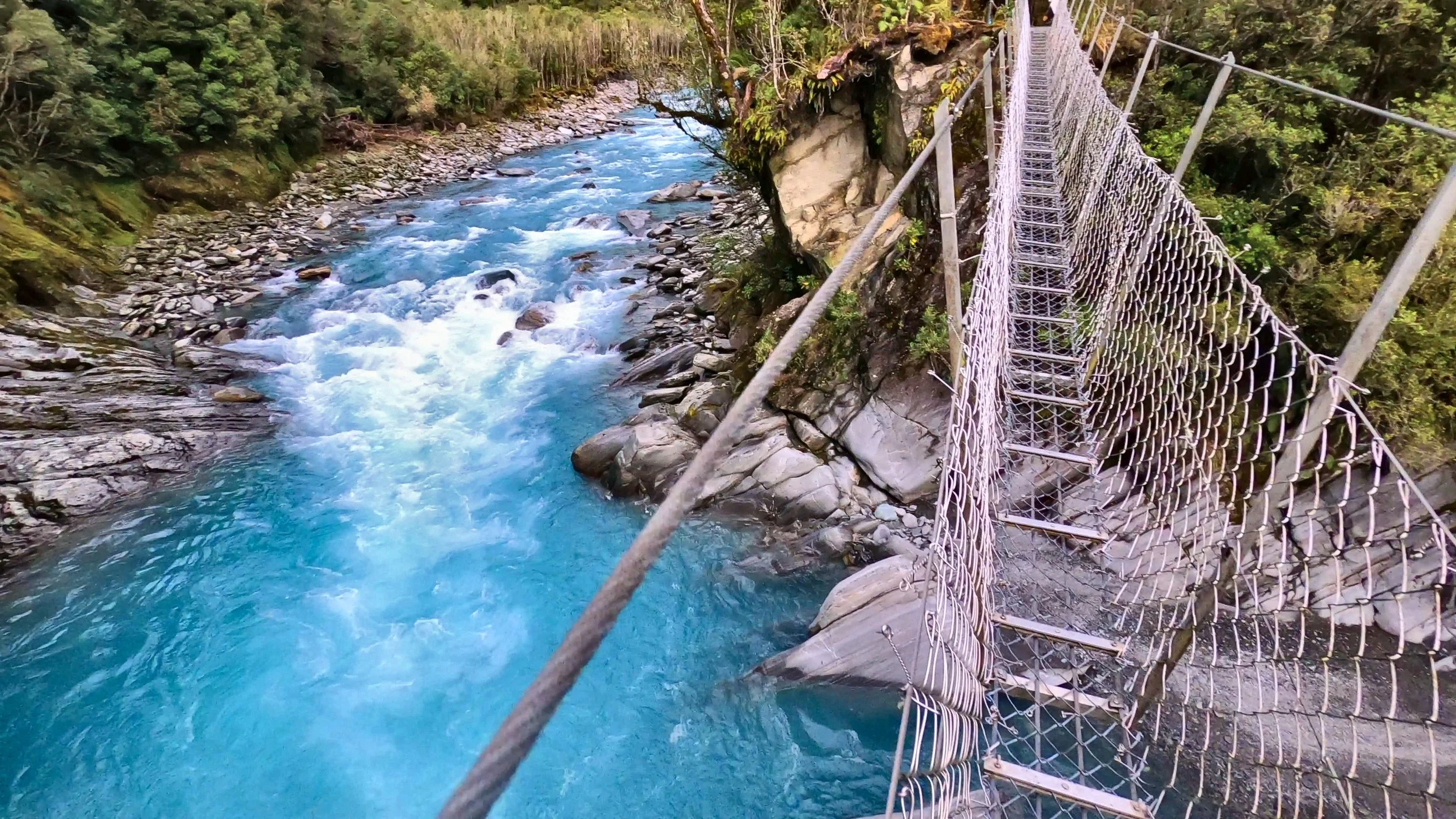 Blue water at Cesspool Gorge on the Arahura River