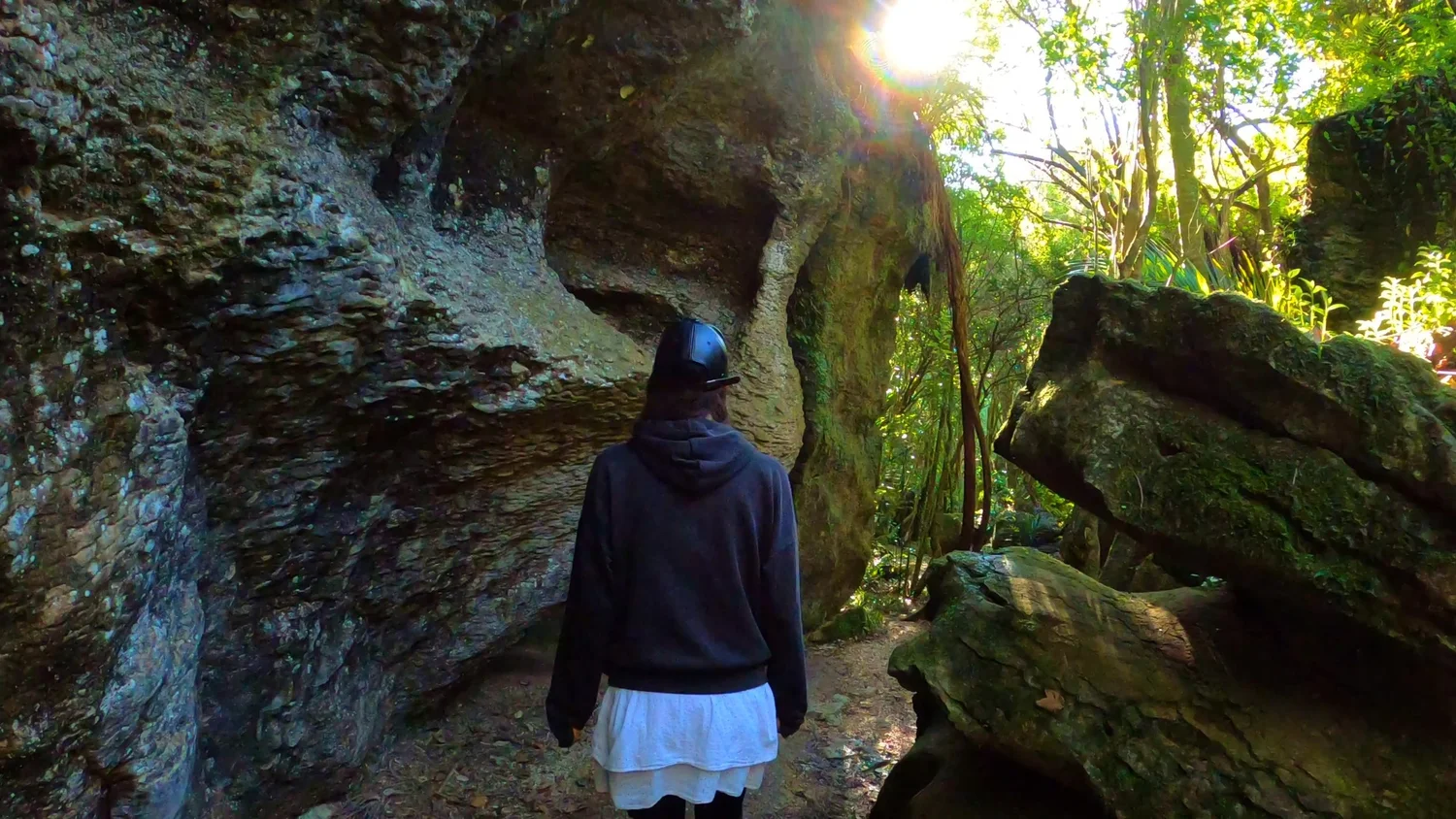 Narrow limestone passage at The Grove Scenic Reserve