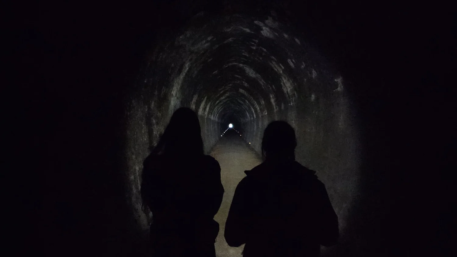 Inside Spooners Tunnel during our 1.4 kilometre walk
