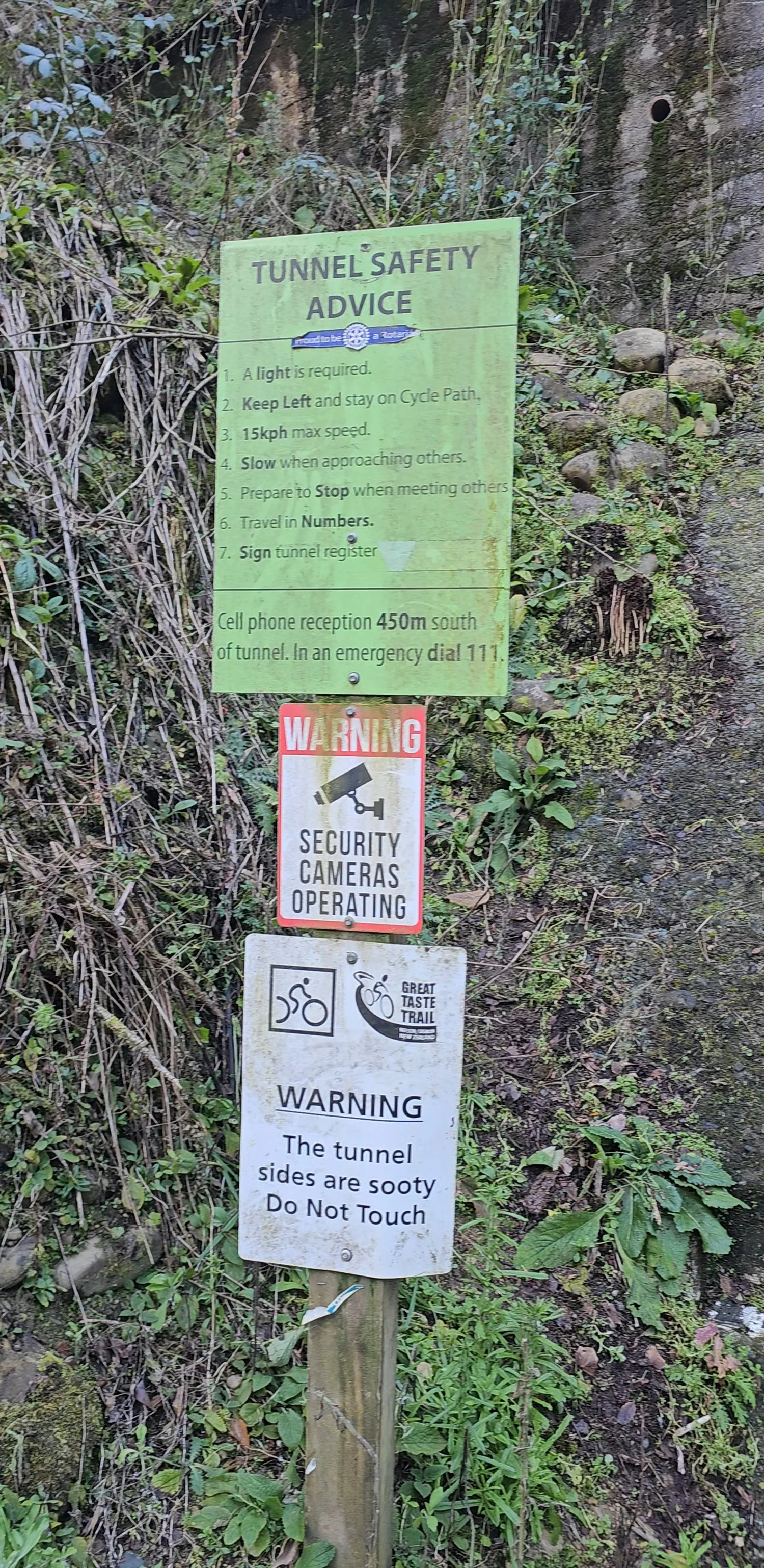 Spooners Tunnel safety and visitor information sign