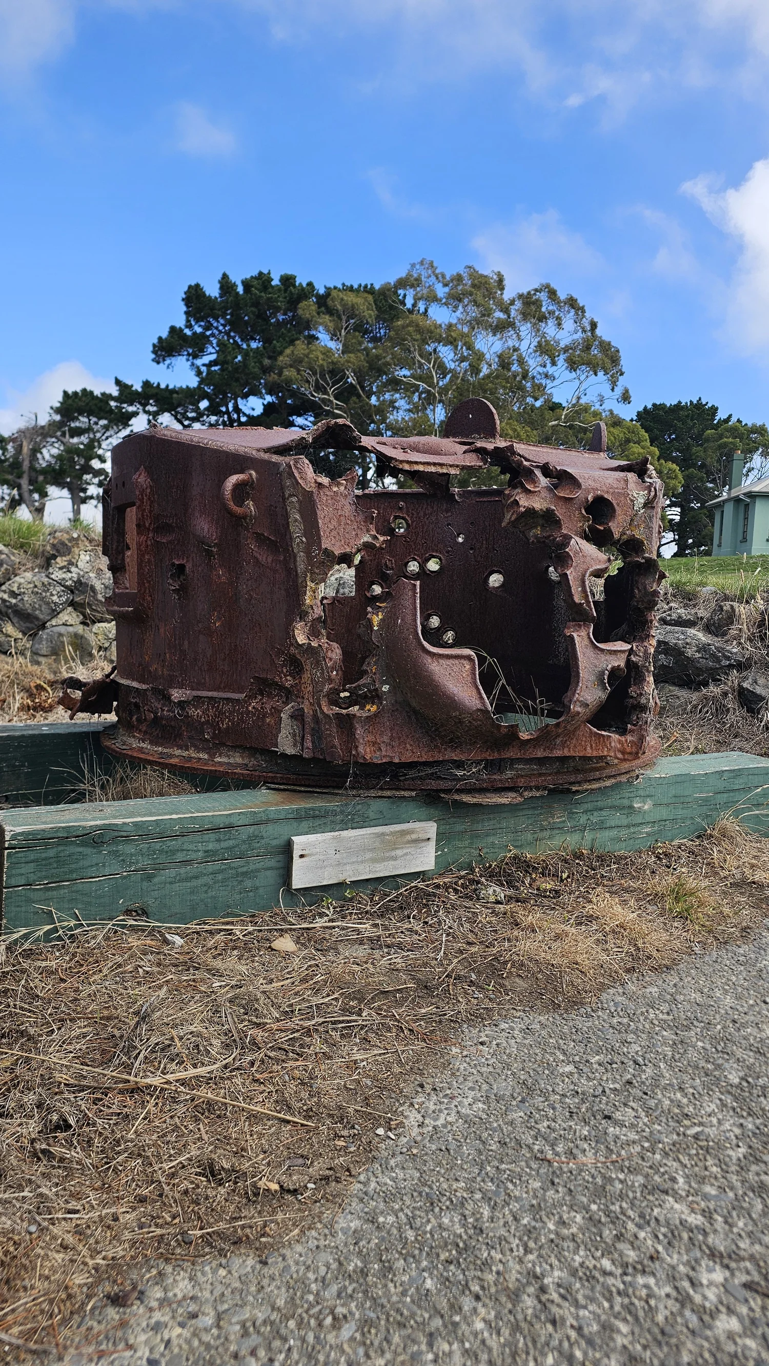 Rusted military equipment remaining at Godley Head