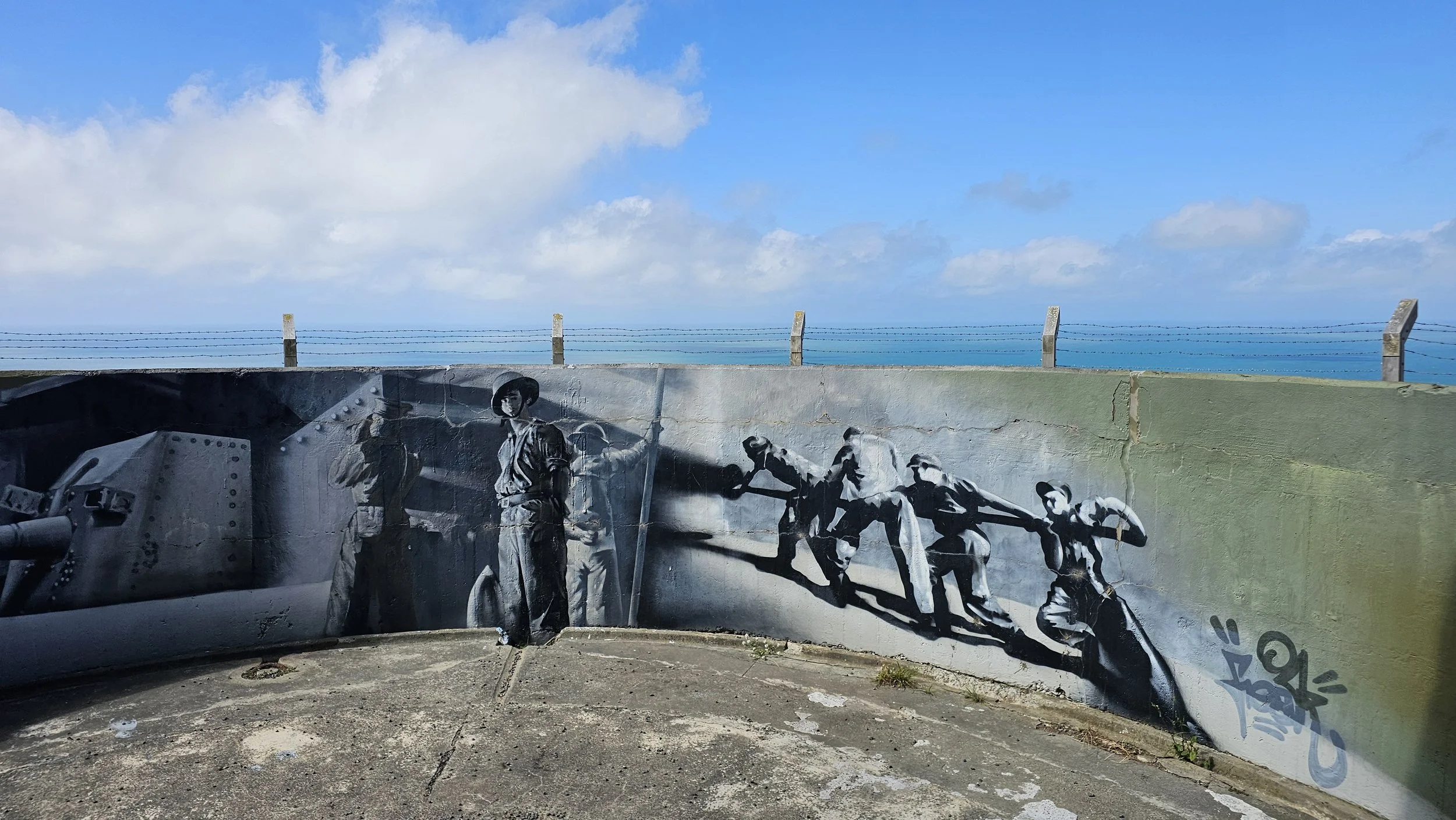 Historic painted gun emplacement at Godley Head