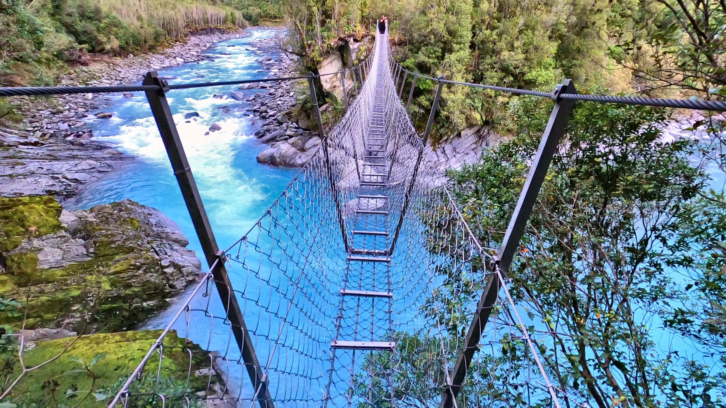Cesspool Gorge and the Arahura River below the swing bridge