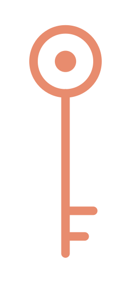 A simple, stylized illustration of a key with a circular top and a long shaft with three notches.