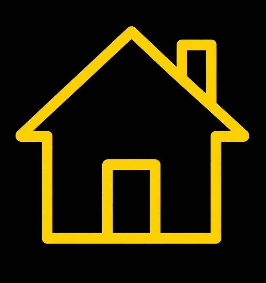 Yellow outline of a house on a black background.