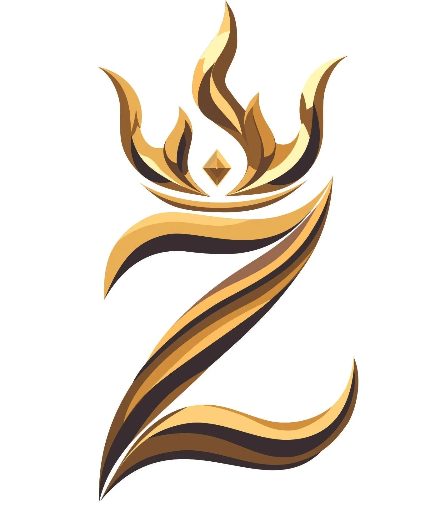 A stylized hand holds a flame with a geometric diamond shape in the center, using shades of gold, brown, and cream.