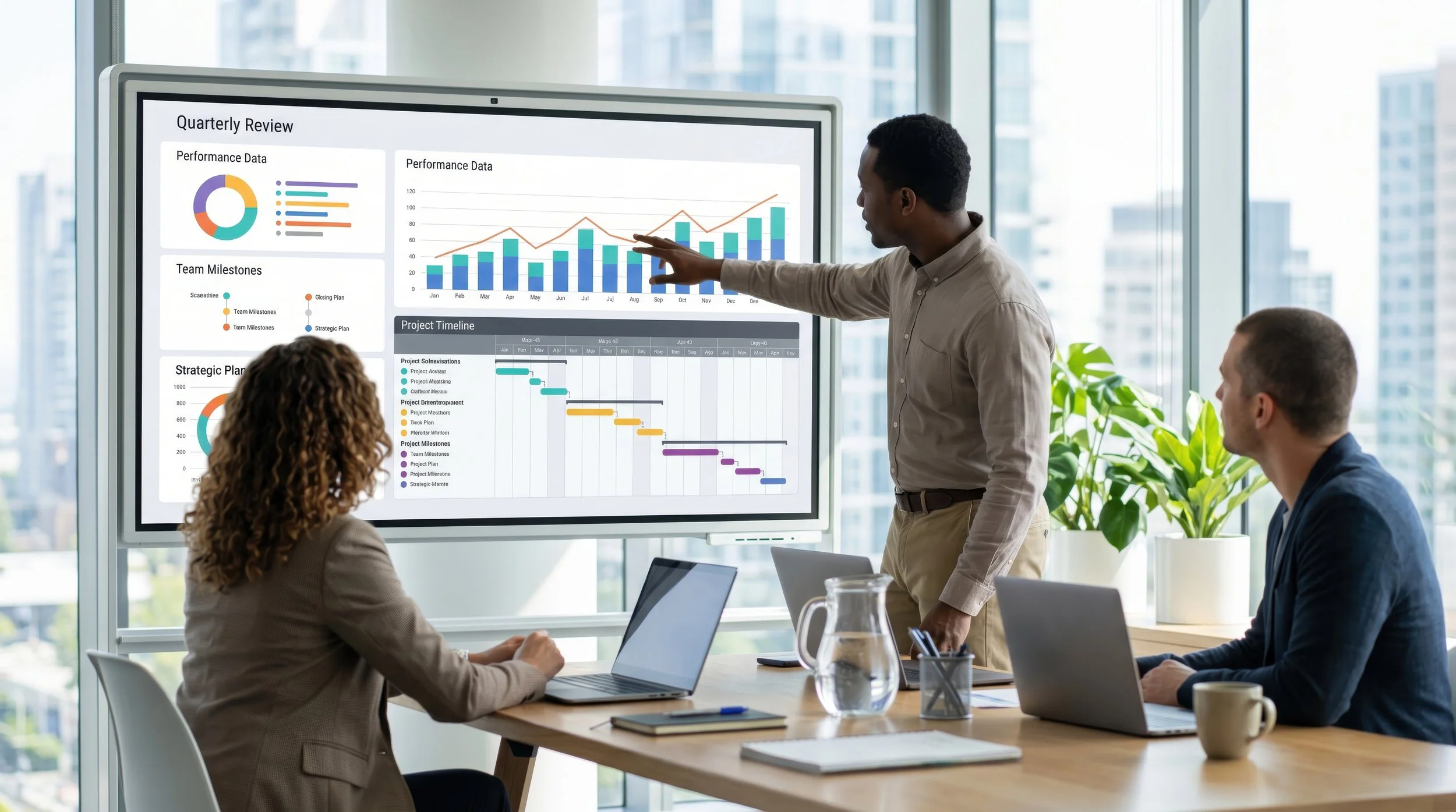 Business team analyzing survey metrics