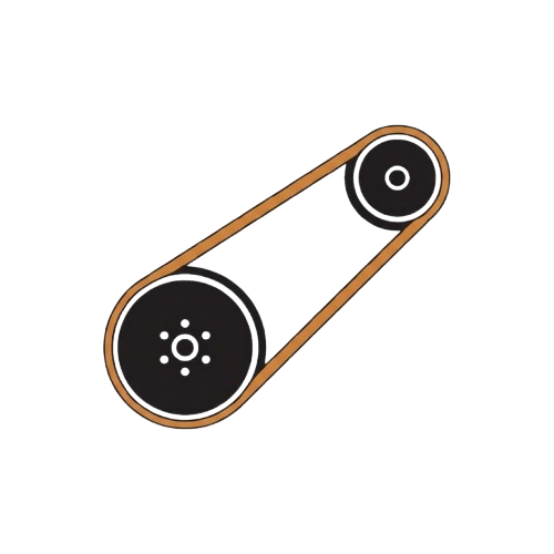 A 2D vector icon of a vehicle’s belt and pulley system, with the serpentine belt highlighted in orange-brown (#CD8037) to represent mobile drive belt replacement and inspection services by Oakville Mobile Auto[cite: 1, 2].