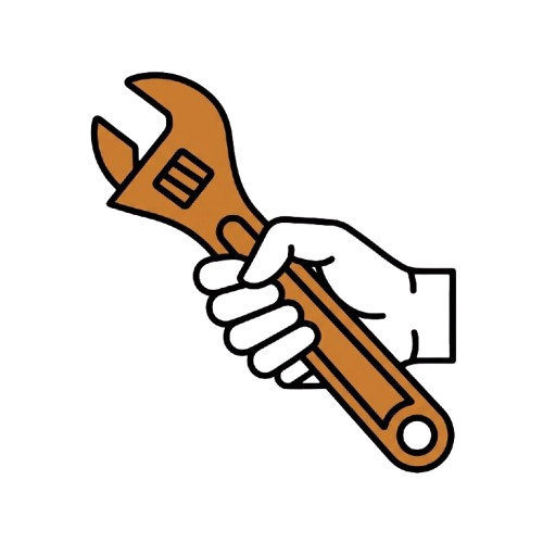 2D minimalistic icon of a white hand holding an adjustable wrench colored in orange-brown (#CD8037), symbolizing the hands-on, expert mobile repair services offered by Oakville Mobile Auto[cite: 1, 2].